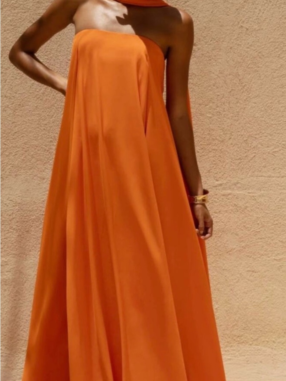 Strapless Orange Maxi Dress - Women Dresses